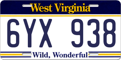 WV license plate 6YX938
