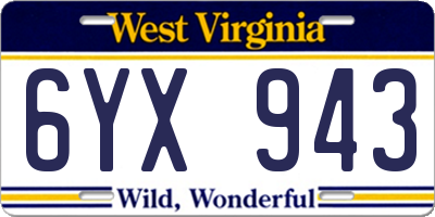 WV license plate 6YX943