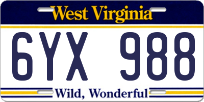 WV license plate 6YX988
