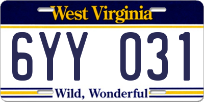 WV license plate 6YY031