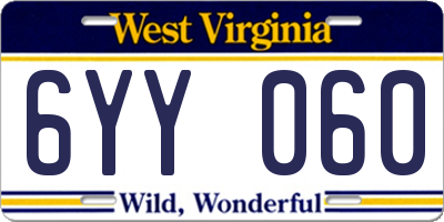 WV license plate 6YY060