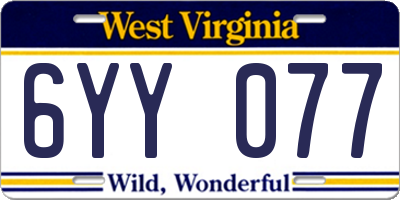 WV license plate 6YY077