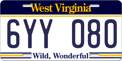 WV license plate 6YY080