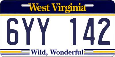WV license plate 6YY142