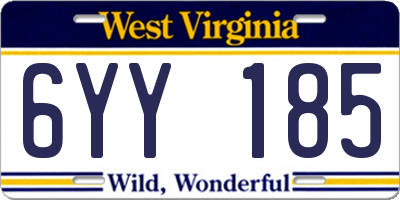 WV license plate 6YY185