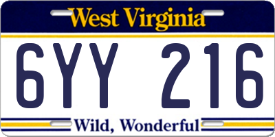 WV license plate 6YY216
