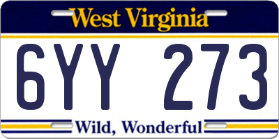 WV license plate 6YY273
