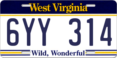 WV license plate 6YY314