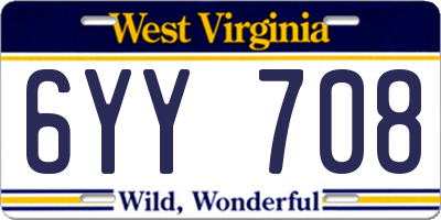 WV license plate 6YY708