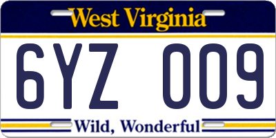 WV license plate 6YZ009