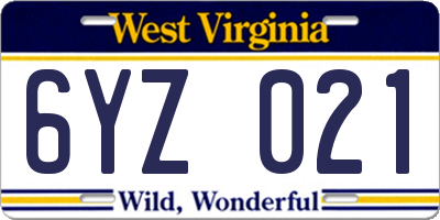 WV license plate 6YZ021