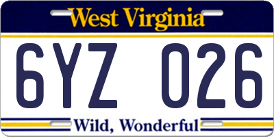 WV license plate 6YZ026