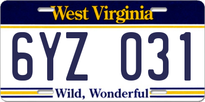 WV license plate 6YZ031