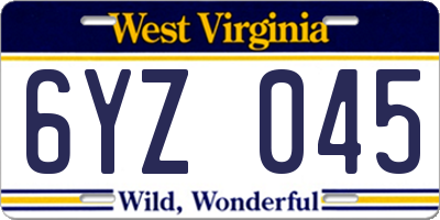 WV license plate 6YZ045