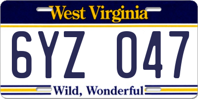 WV license plate 6YZ047