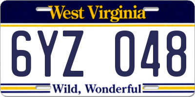 WV license plate 6YZ048