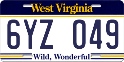 WV license plate 6YZ049