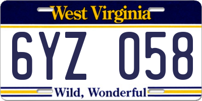 WV license plate 6YZ058