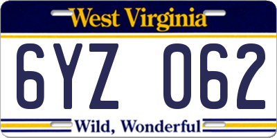 WV license plate 6YZ062