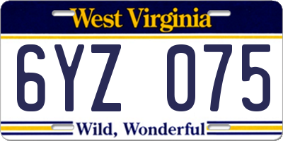 WV license plate 6YZ075