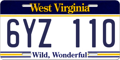 WV license plate 6YZ110