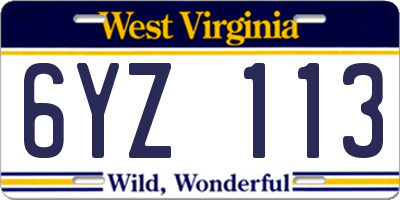WV license plate 6YZ113