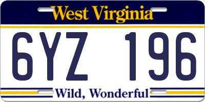 WV license plate 6YZ196
