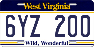WV license plate 6YZ200