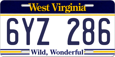 WV license plate 6YZ286