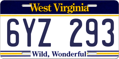 WV license plate 6YZ293