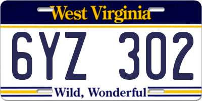 WV license plate 6YZ302