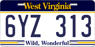 WV license plate 6YZ313