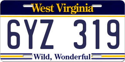 WV license plate 6YZ319
