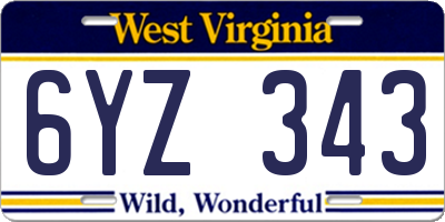 WV license plate 6YZ343