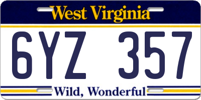 WV license plate 6YZ357