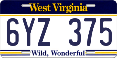 WV license plate 6YZ375