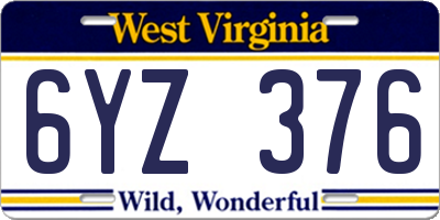 WV license plate 6YZ376
