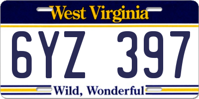 WV license plate 6YZ397