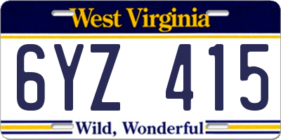 WV license plate 6YZ415