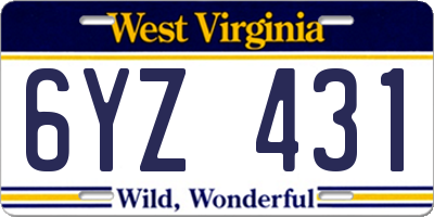 WV license plate 6YZ431