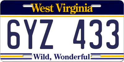 WV license plate 6YZ433