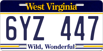 WV license plate 6YZ447