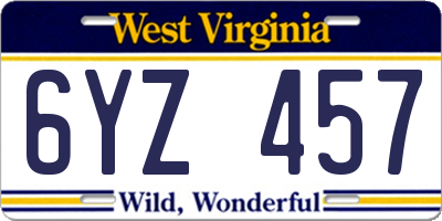 WV license plate 6YZ457