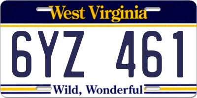 WV license plate 6YZ461