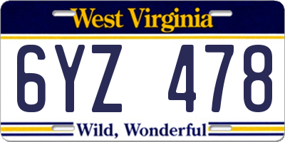 WV license plate 6YZ478