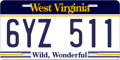 WV license plate 6YZ511