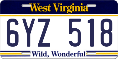 WV license plate 6YZ518