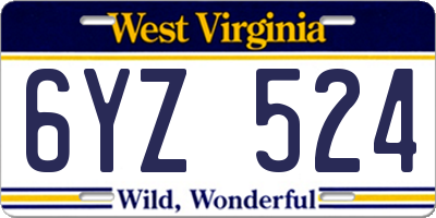 WV license plate 6YZ524