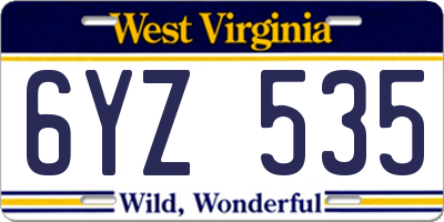 WV license plate 6YZ535