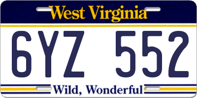 WV license plate 6YZ552